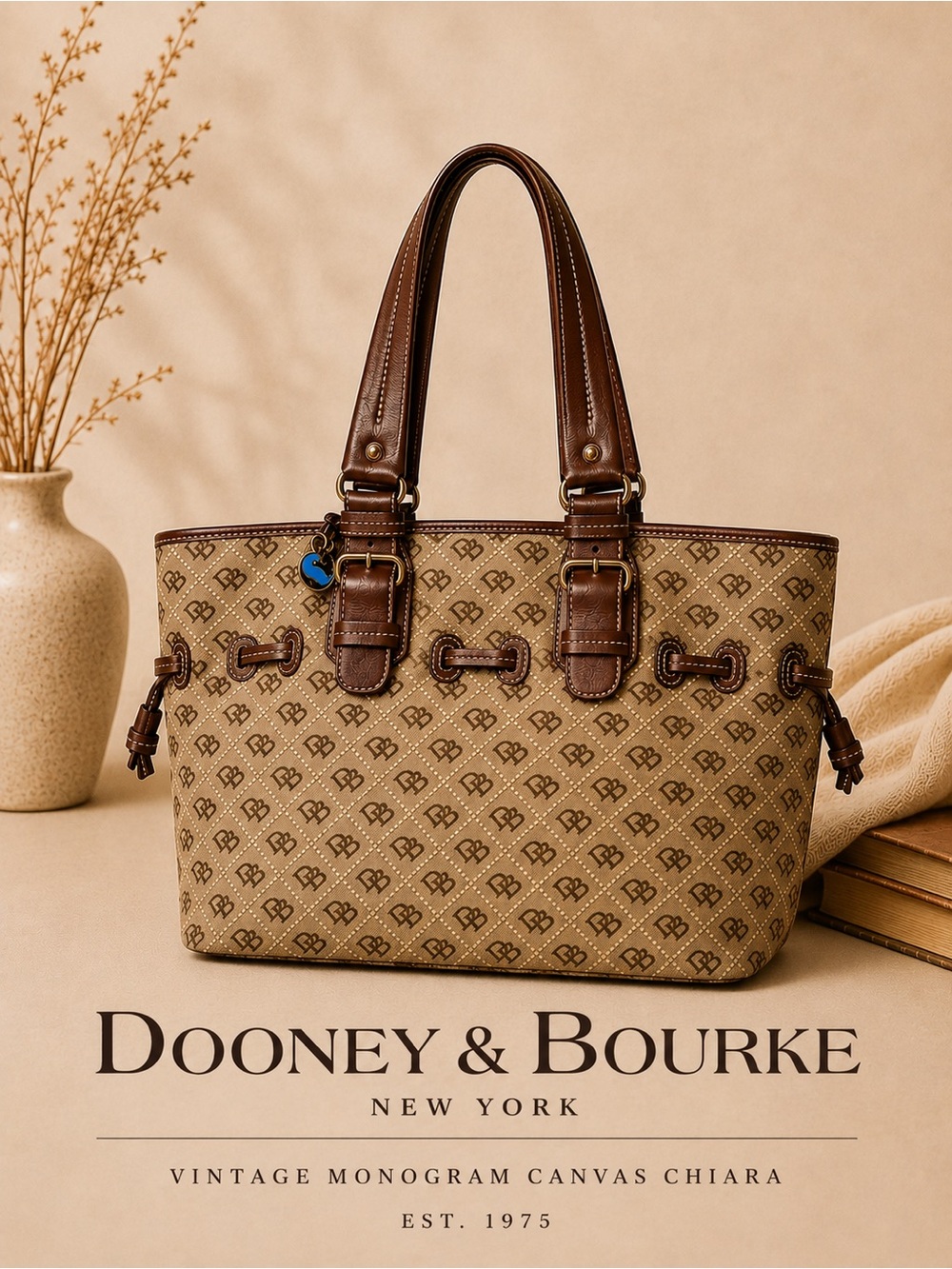 Vintage Dooney & Bourke Monogram Canvas Chiara Tote Bag